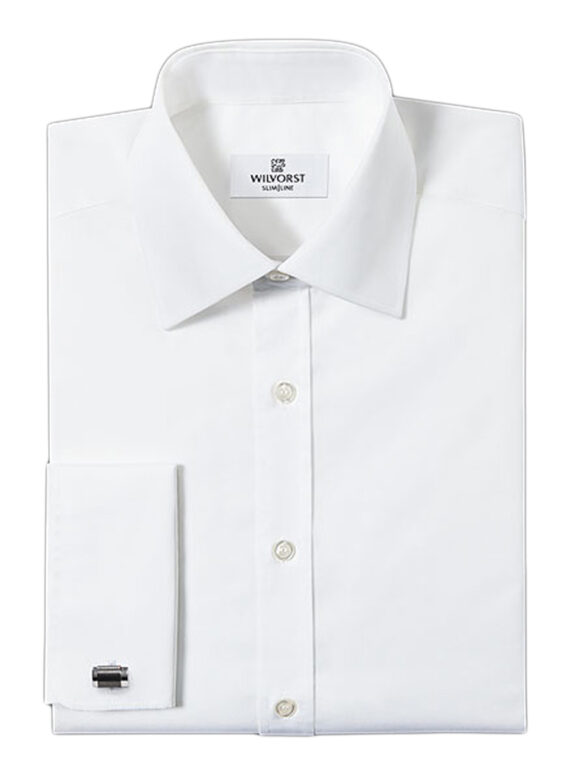 Wilvorst-slimline white double cuff shirt