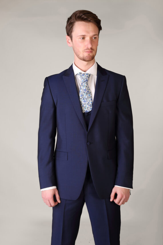 Three Piece Blue Suit with Scoop Waistcoat