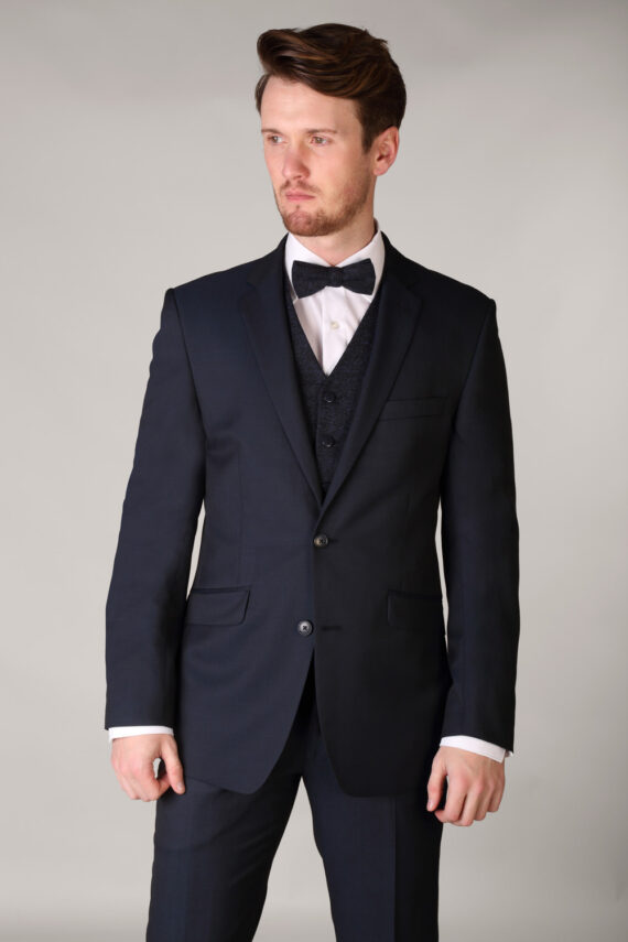 Dark Navy Tweed-Waistcoat and Matching Bow
