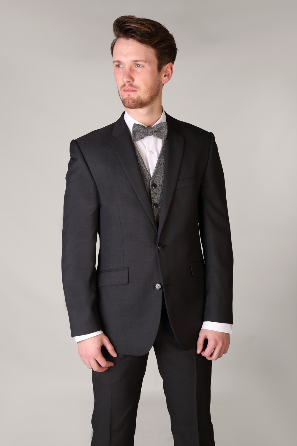 Charcoal Grey Gibson 3 Piece Suit with contrast Herringbone Waistcoat ...