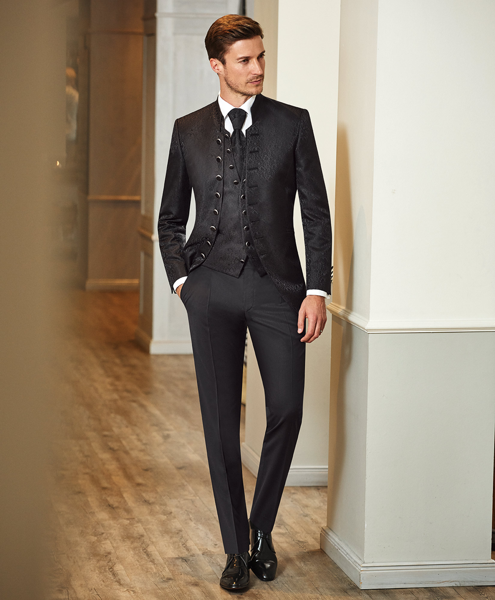 Black Jacquard 3 Piece Wedding Suit with Brocade Design - Tom Murphy's ...