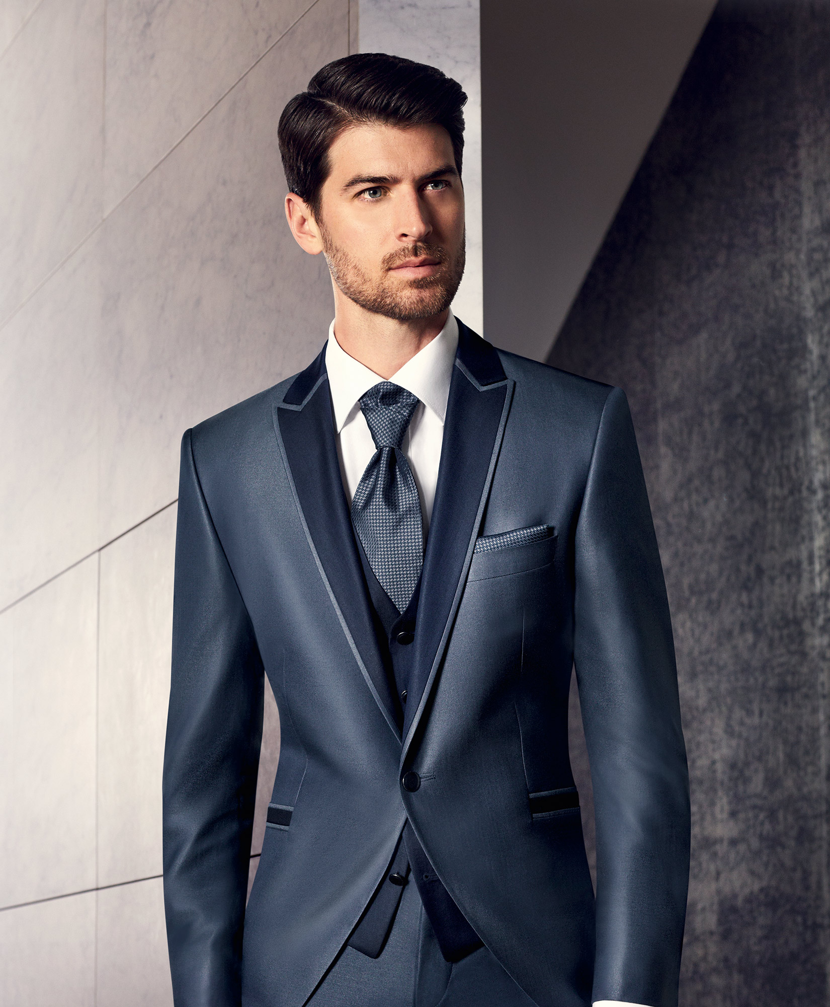 Prestige Blue Wool Silk Blend 3 Piece Suit - Tom Murphy's Formal and ...