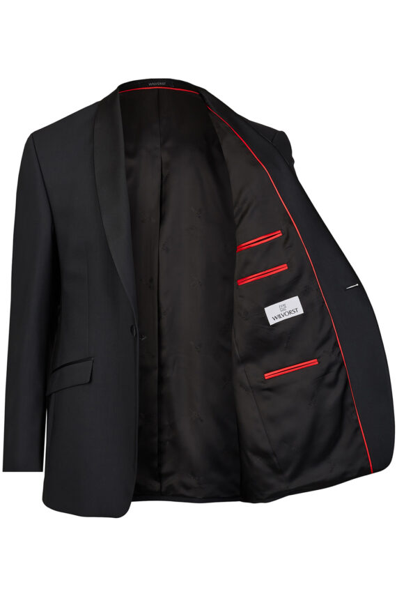 Black Tuxedo Slim Line Smoking Jacket with Red Lining 401201_1_7050_2