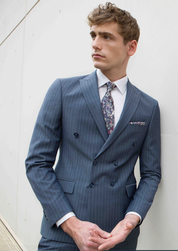 Pirlo Grey Blue Pinstripe 2 Piece Suit