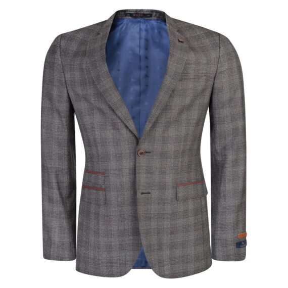 Charcoal & Burgundy Glencheck 3 Piece Suit