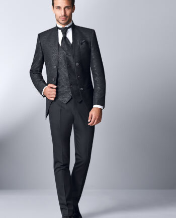 Royal Black Patterned Wedding Suit