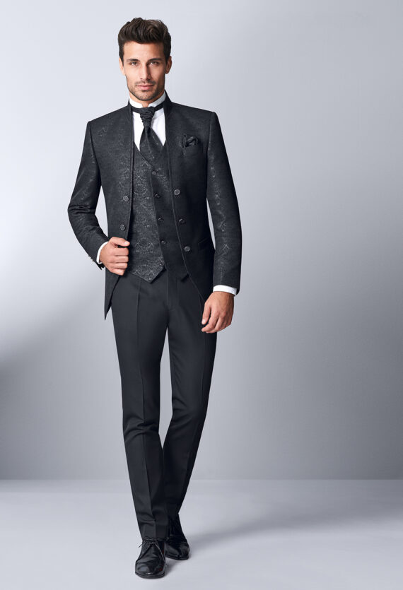 Royal Black Patterned Wedding Suit