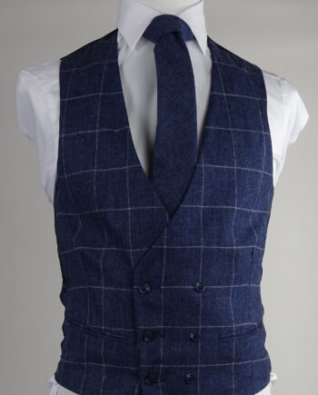 Navy Check Tweed Double Breasted Waistcoat