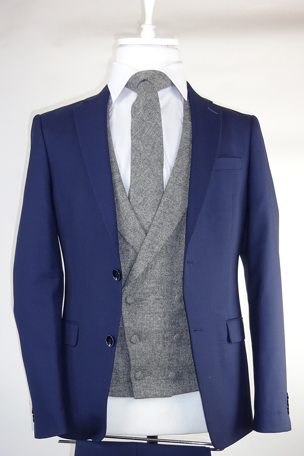 grey tweed blazer and waistcoat