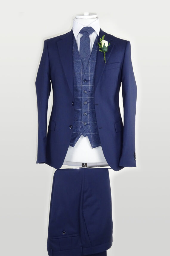 Navy Suit Blue Check Waistcoat