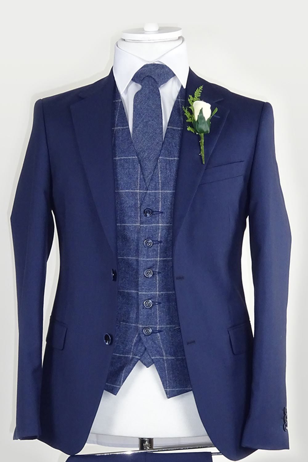 Mens Blue 3 Piece Suit with Contrasting Grey Waistcoat Buy Online  Happy  Gentleman