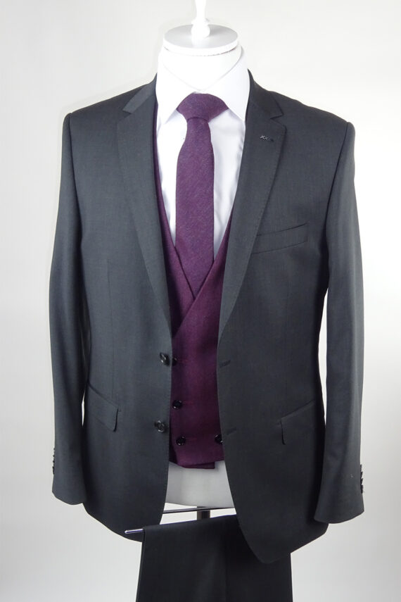Grey Suit Burgundy Waistcoat
