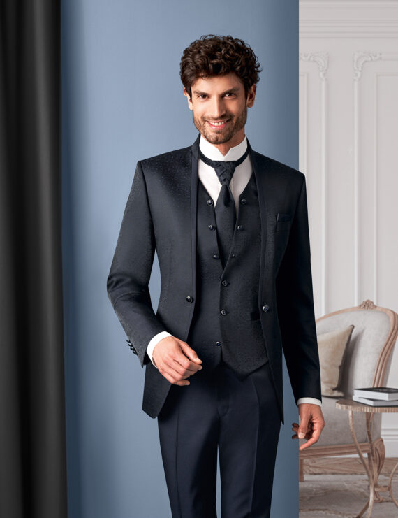 Black contrast 3 piece Wedding Suit