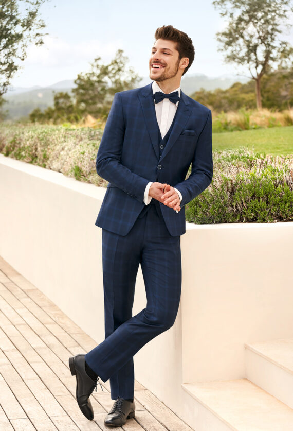 Blue Check 3 Piece Wedding Suit
