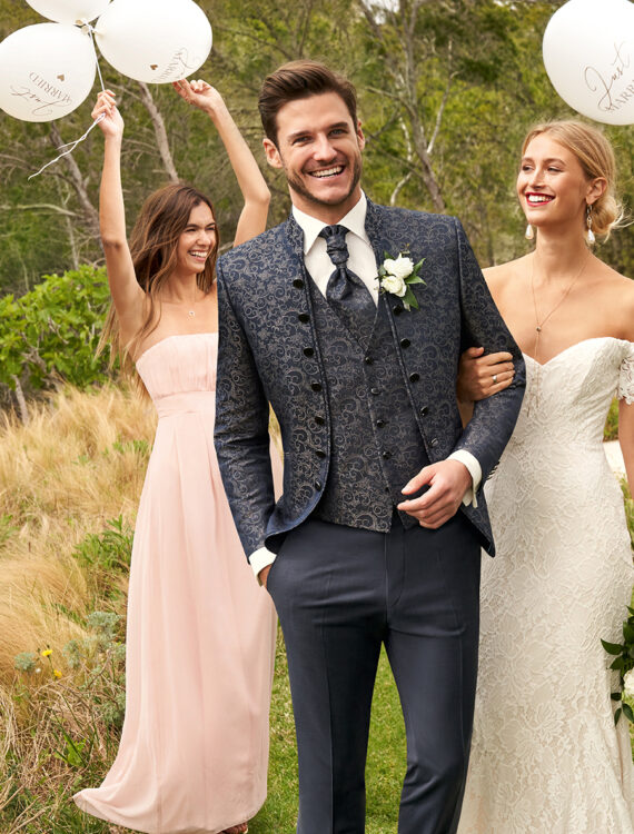 Grey Gold Jacquard 3 piece Wedding Suit