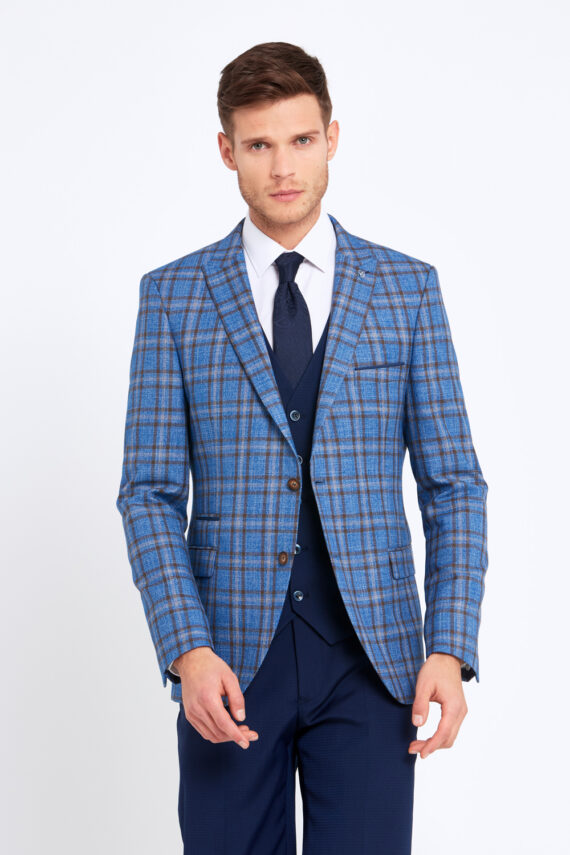 Errol Royal Blue Check 3 Piece Suit Tom Murphy's Formal