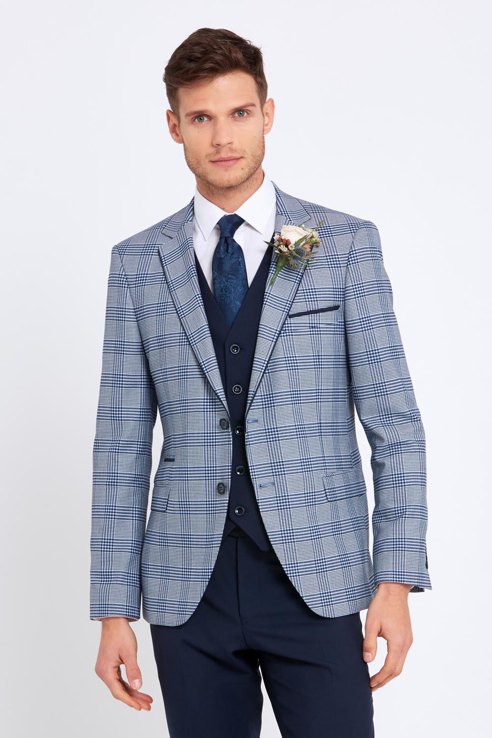 Vardy Pale Blue Check 3 Piece Suit Tom Murphy's Formal