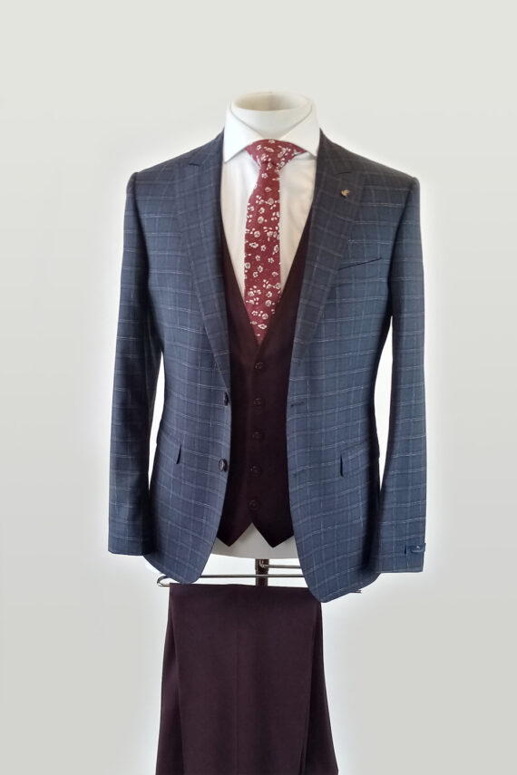 Magee Burgundy Check 3 Piece Suit