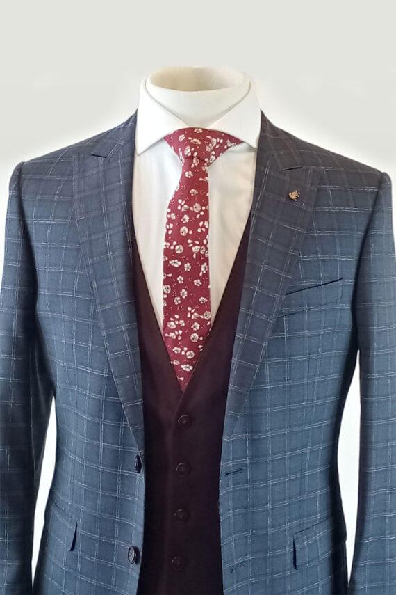 Magee Burgundy Check 3 Piece Suit