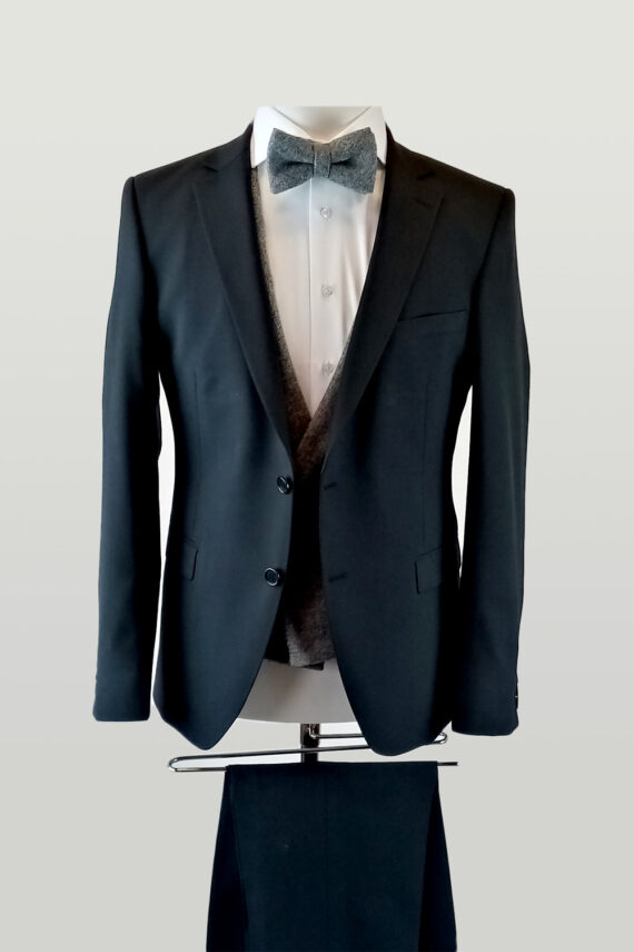 Black Suit Grey Double breasted Waistcoat