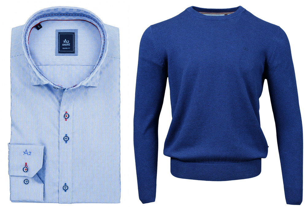 Perry Blue Shirt Achill Ink Crew-neck Jumper combo