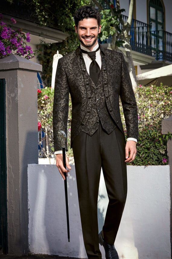Royal Black Jacquard 3 Piece Wedding Suit