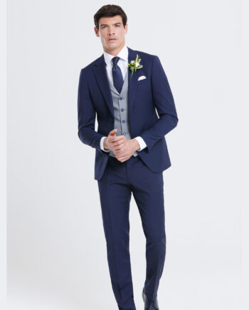 James Navy 3 Piece Wedding Suit Grey Waistcoat
