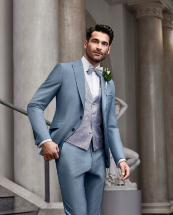 Silver Blue 3 piece Wedding Suit