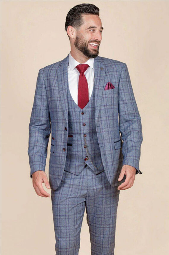 Abbot Blue Tweed Check 3 Piece Suit