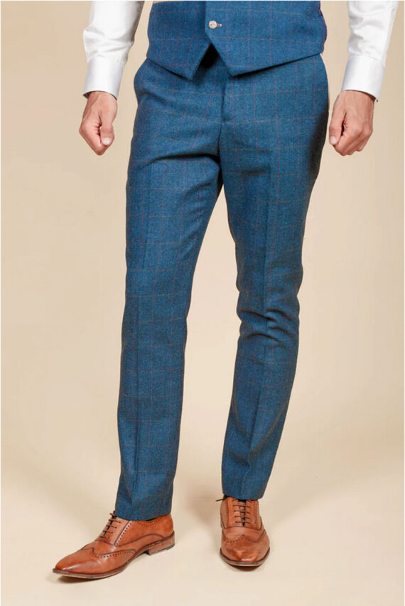 Dion Blue Tweed Check Trousers