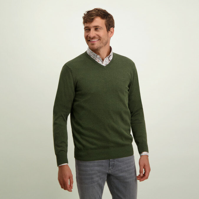 Moss Green Fine-knit V-neck Jumper